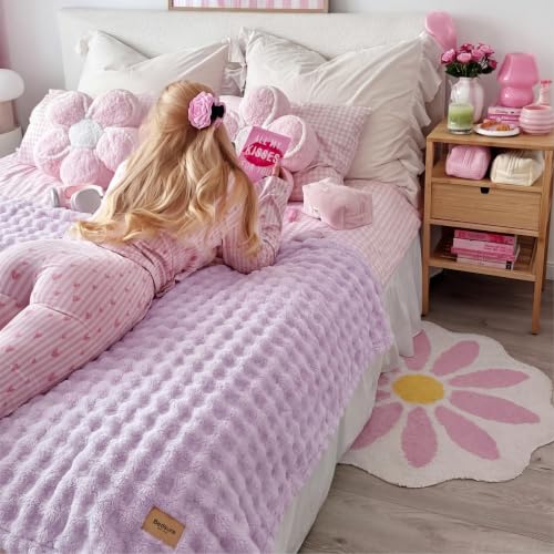 Cloud Bubble Fleece Queen Blanket for Bed (06 Light Purple / Queen (90" X 90"))