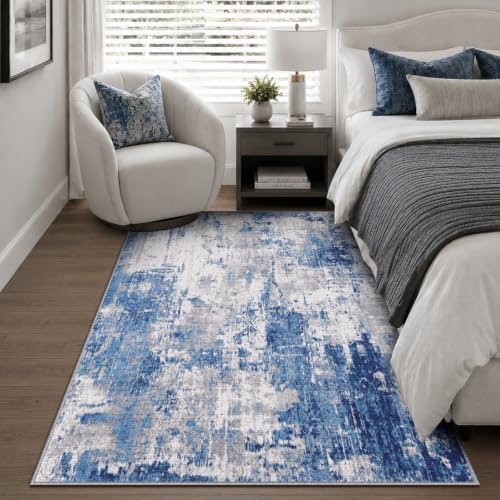 Washable 4'x6' Abstract Area Rug for Living Room Blue Gray (Blue/Gray / 4' x 6' (Rectangular))