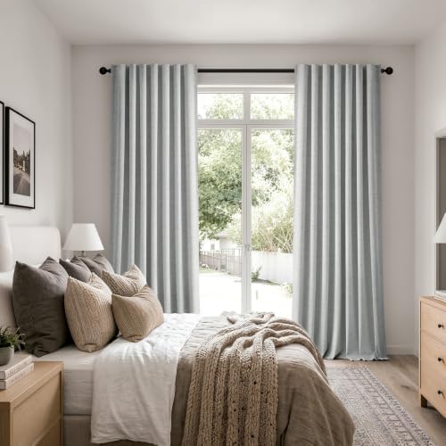 100% Blackout Linen Curtains for Bedroom 42 x 90 Inch Grey 2 Panels (Grey / 42"W x 90"L (Pack of 2))