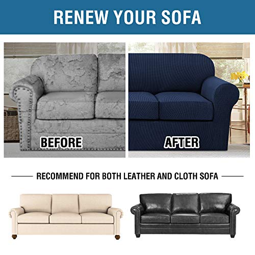 4 Piece Stretch Sofa Covers for 3 Cushion Couch Covers for Living Room Furniture Slipcovers (Large / Navy)