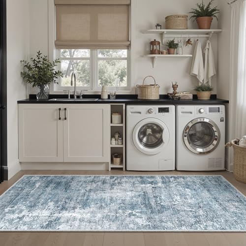 Abstratc Runner Rug 2x6 Washable Kitchen Hallway Runners Blue (Blue/Grey / 2' x 6' (Runner))