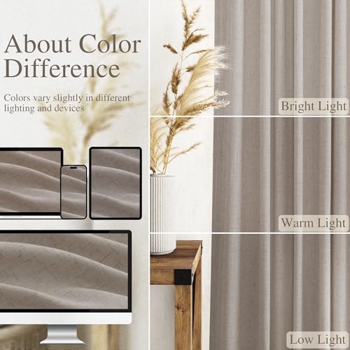 102 Inch Long Curtains for Living Room Stone Beige Linen Light Filtering Semi Sheer Curtain Back Tab Simple Modern Floor to Ceiling Farmhouse Drapes for Bedroom Office 52x102 (52"W x 102"L (Pack of 2) / Stone Beige)