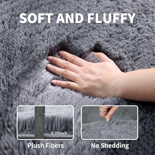Grey Fluffy Shag Rug 2x6 (Grey (2 Pcs) / 2' x 6' (Rectangular))