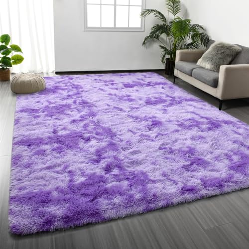 Large Shag Area Rugs 6 x 9 (Tie-dyed Purple / 6' x 9' (Rectangular))