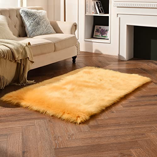 Yellow Faux Sheepskin Fur Rug 3x5 ft (Yellow / 3' x 5' (Rectangular))