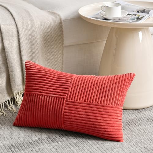 2 Packs Red Long Lumbar Decorative Throw Pillow Covers 12x24 Inch for Couch Bed Sofa (Red / 24" x 12" (Pack of 2))