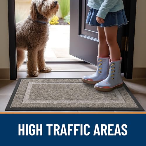Front Door Mat Outside 47x23 (Khaki and White / 47" x 23")
