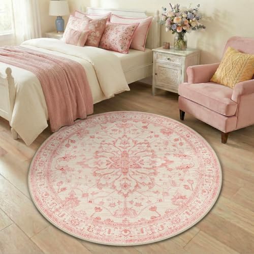 Washable Area Rug (Pink/Light Vintage Pink / 4' (Round))