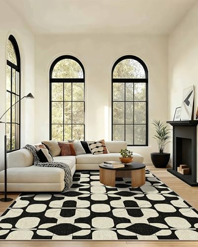 8x10 Area Rugs for Living Room Modern Washable Rug (Black Beige / 8' x 10' (Rectangular))