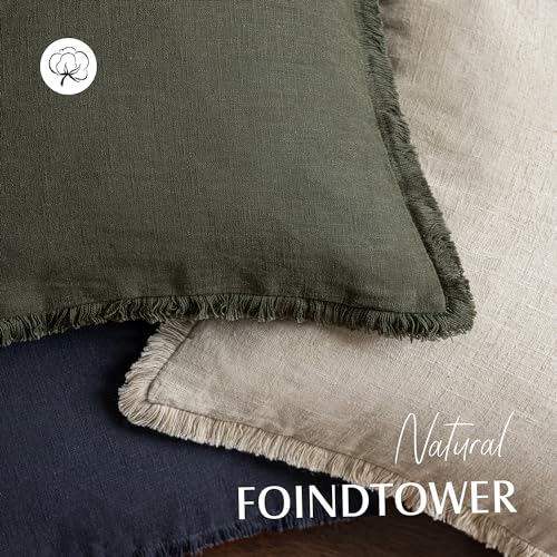 Decorative Linen Fringe Throw Pillow Covers 24×24 Dark Green (24" x 24" (Pack of 2) / Rifle Green)