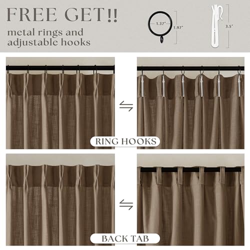 Dutch Cocoa Linen Pinch Pleated Light Filtering Curtains 102 Inches Long (Dutch Cocoa / 40"W x 102"L (Pack of 2))