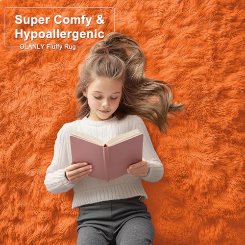 8x10 Machine Washable Large Area Rugs for Living Room (8x10 Ft / Orange)