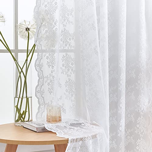 Vintage Lace Curtains 84 Inches Long 2 Panels (Bright White / 52"W x 84"L (Pack of 2))