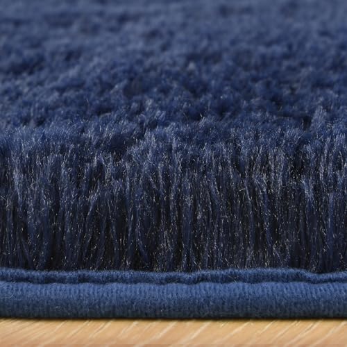 Soft Runner Rug for Bedroom Living Room Plush Fluffy Rug 2x10 (Navy Blue / 2' x 10' (Runner))
