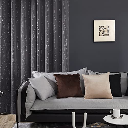 Living Room Curtains 72 Inches Long (Dark Grey/Wave Dots / 52"W x 72"L (Pack of 2))