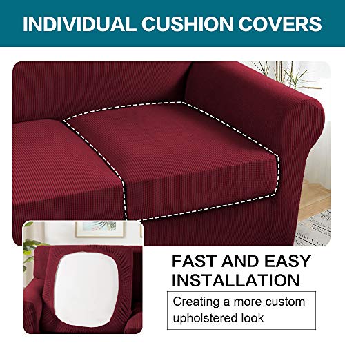 3 Piece Sofa Covers for 2 Cushion Couch Sofa Slipcover Soft Couch Cover for Dogs (Loveseat (2 Cushion) / Burgundy)