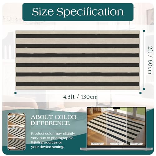 Front Door Mat Indoor Entrance (Striped - Black / Cream / 2' x 4'3" (Rectangular))