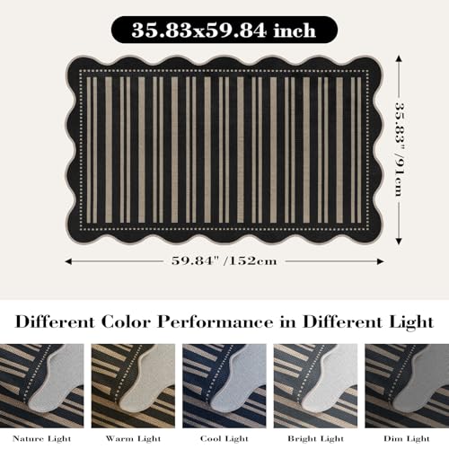 Striped Easy Jute Outdoor Patio Rug (3'x5' (Rectangular) / Black Striped)