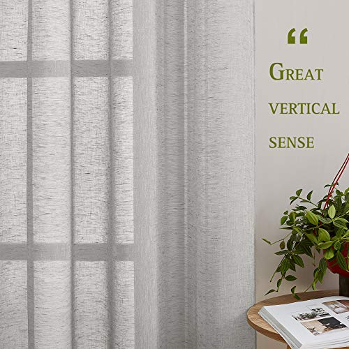 Flax Sheer Linen Curtains Privacy Protection for Bedroom (52"W x 45"L (Pack of 2) / Grey)