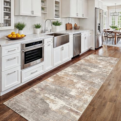 2x8 Runner Rug Washable Abstract (Brown/Brick / 2' x 8')