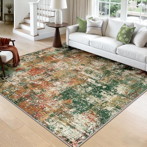 Washable Square 8'x8' Area Rug for Living Room Green Multi (Green/Orange/Red/Blue / 8' x 8' (Square))