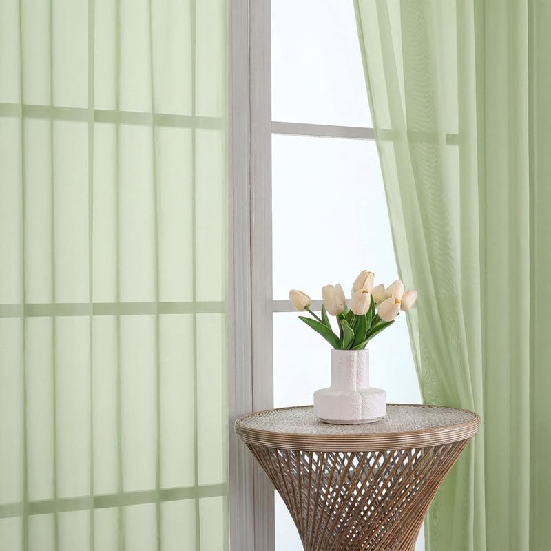 Light Green Sheer Curtains 84 Inch 2 Panels for Living Room 59" Wide (Light Green / 59"W x 84"L (Pack of 2))