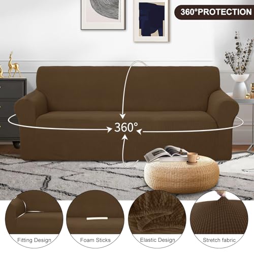 Stretch Couch Cover Slipcover for 3 Cushion Sofa (Brown / Sofa)