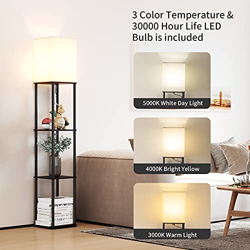 Floor Lamp with Shelves (Black Square / 4-Tier)