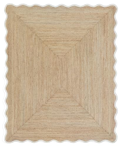 Wave Scalloped Natural Jute Runner Rug Boho Rug Hallway Entryway Runner Rug (White / 2'x10' (Runner))