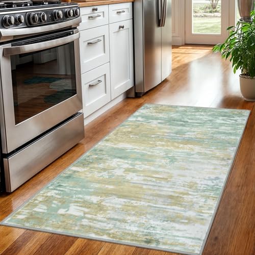 Modern Abstract 3x5 Area Rug Washable Bedroom Rug Light Green Yellow (Light Green Yellow / 3' x 5' (Rectangular))