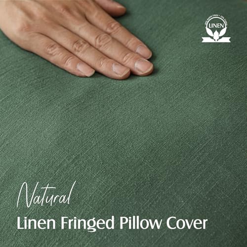 Decorative Linen Fringe Throw Pillow Covers 24×24 Pine Green (24" x 24" (Pack of 2) / Abundant Green)