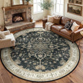 Washable Area Rug (Black/Vintage/Beige / 8' (Round))