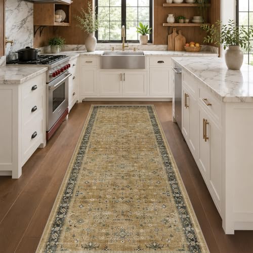 Washable Long Runners for Hallways (3' x 8' (Runner) / Rustic Brown / Charcoal Olive)