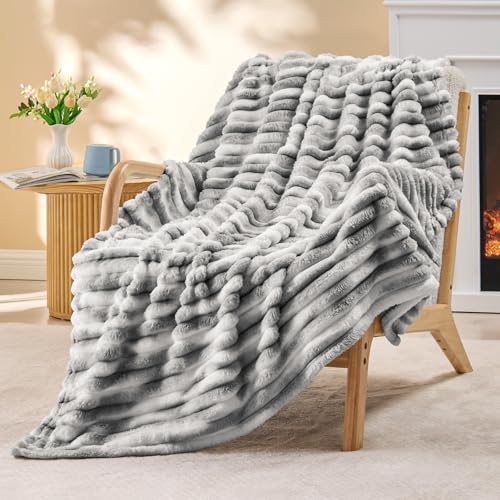 Ribbed Fleece Throw Blanket for Couch (Tie-dye Grey / Throw(50"x60"))