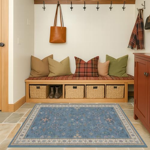 Washable Blue Rugs for Entryway Indoor (3' x 4' (Rectangular) / Dusty Blue)