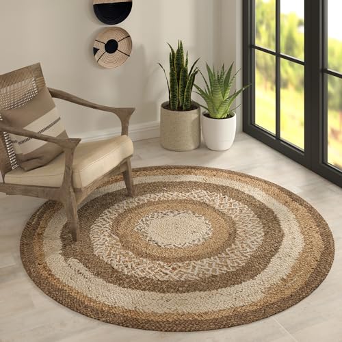 8ft Round Natural Jute Indoor Area Rug (Beige/Brown / 7'6" (Round))