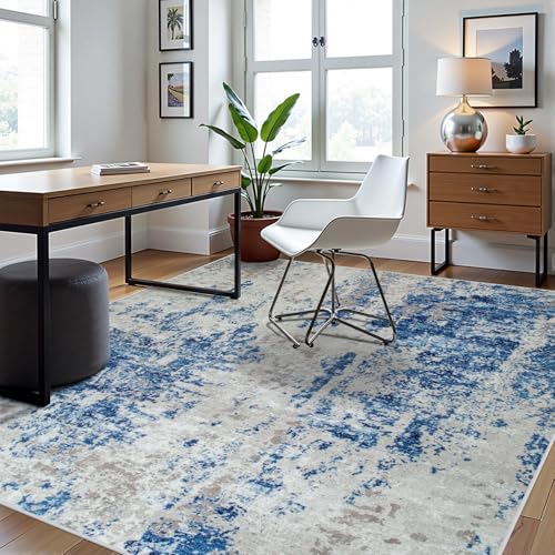 6x9 Area Rugs for Living Room Washable Bedroom Dining Room Blue Grey White (Blue Grey/White / 6' x 9' (Rectangular))
