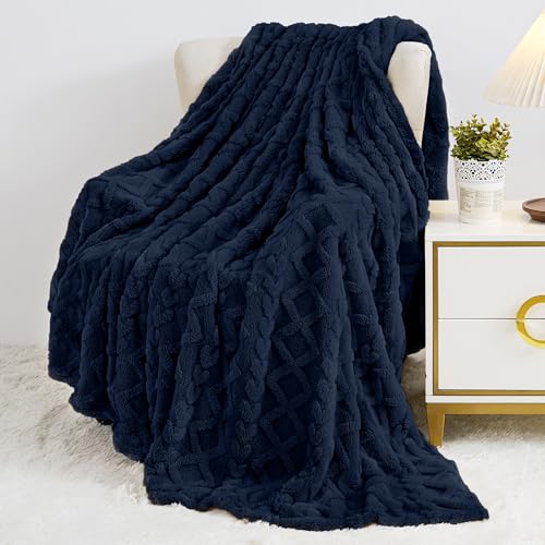 Fleece Throw Blanket for Couch Sofa 50"x60" Navy (Navy / Throw(50×60in))