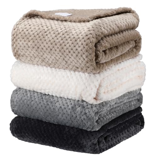 4 Pcs Fleece Throw Blanket (Neutral Color)