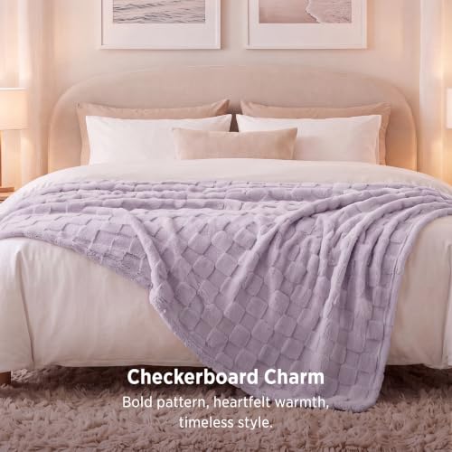 Checkered Soft King Size Blankets for Bed (04 Lavender Fog / King (108" X 90"))