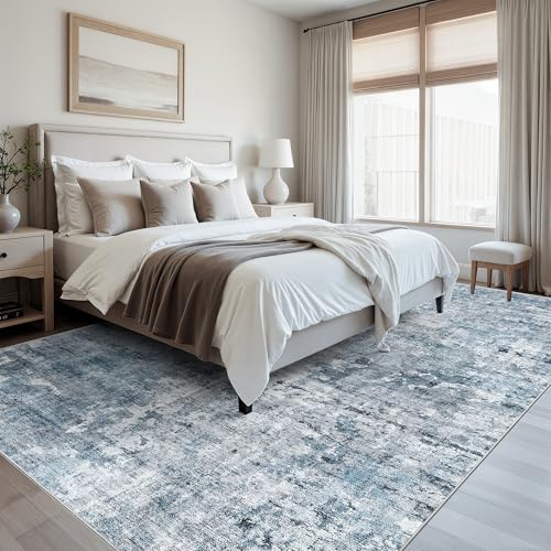 Abstract Rug 8x12 Large Living Room Area Rugs Washable Blue (Blue/Grey / 8' x 12' (Rectangular))