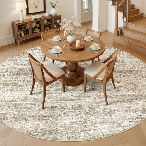 Round Rugs 9ft Living Room Circle Area Rug 9x9 Brown Vintage (Brown / 9' (Round))