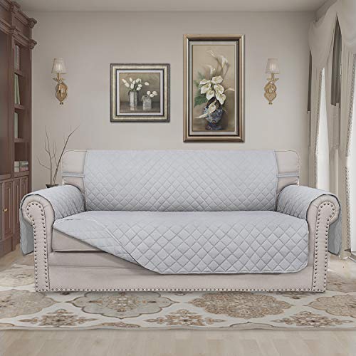 Sofa Slipcover Reversible Loveseat Sofa Cover Couch Cover for 2 Cushion Couch Furniture Protector with Elastic Straps for Pets Kids Dog Cat (Light Gray/Light Gray / Medium-XL Loveseat)