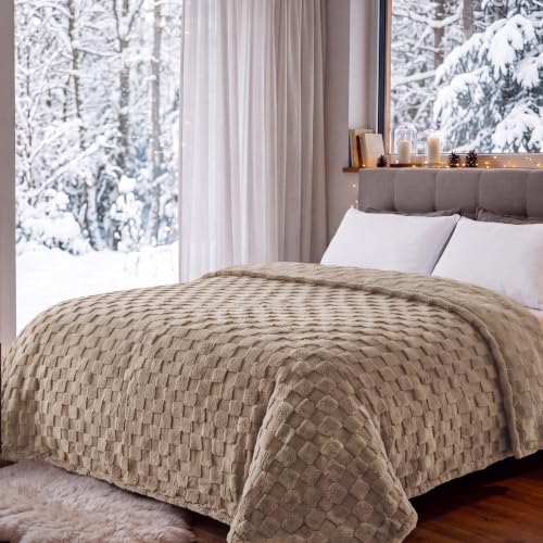 Checkered Soft Cozy Queen Blanket for Bed (03 Light Brown / Queen (90" X 90"))