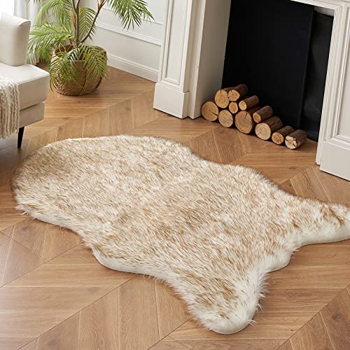 Fluffy Area Rug 3'x5' Large Faux Fur Sheepskin Rug FrostedTips Brown (3' x 5' (Sheepskin) / Frosted Tips Brown)