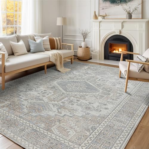 6x9 Washable Area Rugs for Living Room (6' x 9' (Rectangular) / Taupe-grey-brown-beige-light Blue)