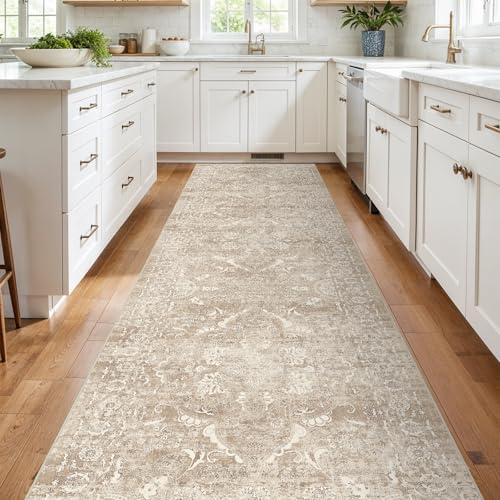 4x12 Washable Hallway Runner Rug (Natural Beige / 4x12)