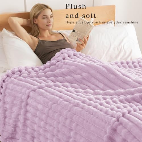 Striped Queen Size Fleece Blanket for Bed (Lilac Purple / Queen ( 90x90 IN ))
