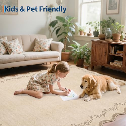 6x9 Scalloped Area Rug Soft Washable Rug for Living Room Bedroom (Jute / 6' x 9' (Rectangular))