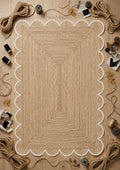 Scalloped Natural Jute Area Rug 8x10 Ft (8'x10' / Off-white)